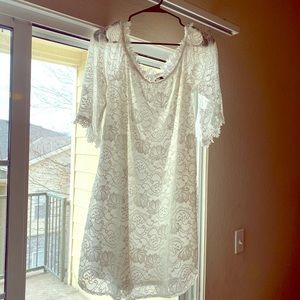 Floral lace off-shoulder white dress